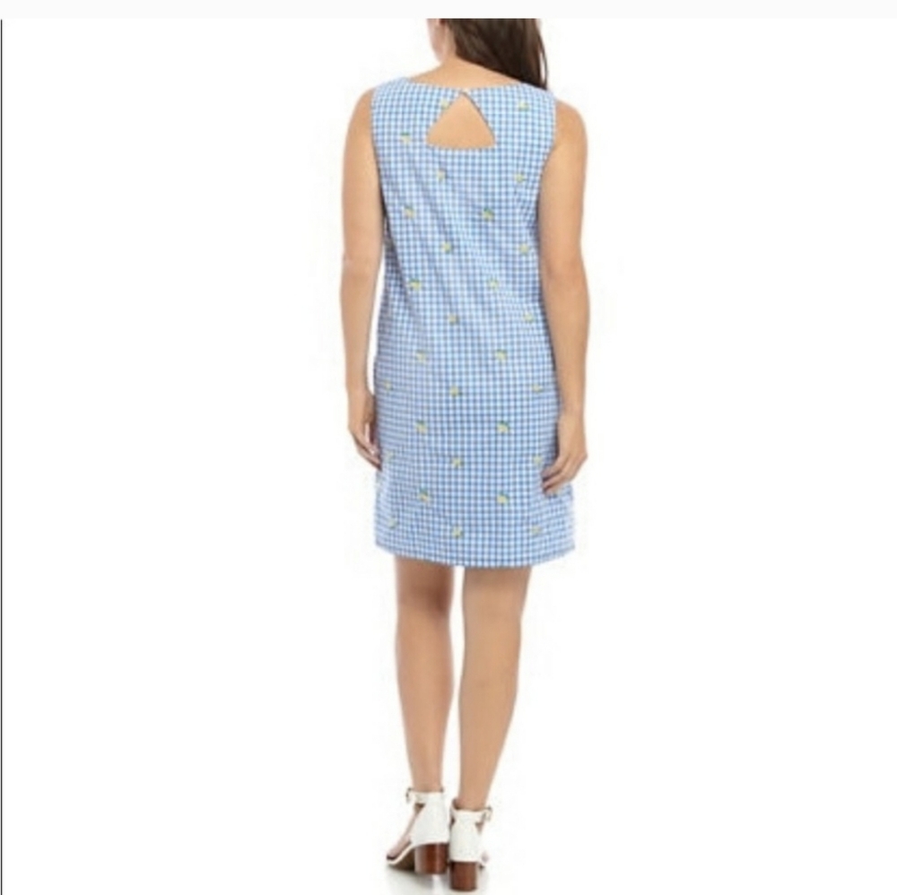 Kim Rogers Blue Gingham Lemon Embroidered Sleeveless Dress sz M - Picture 5 of 8